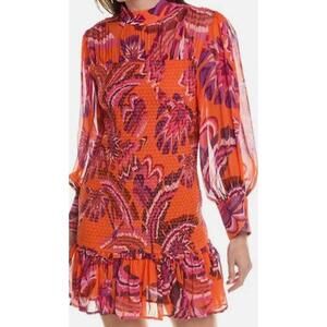 $255 NWT Farm Rio Chevron Forest Orange Mini Dress Size XS